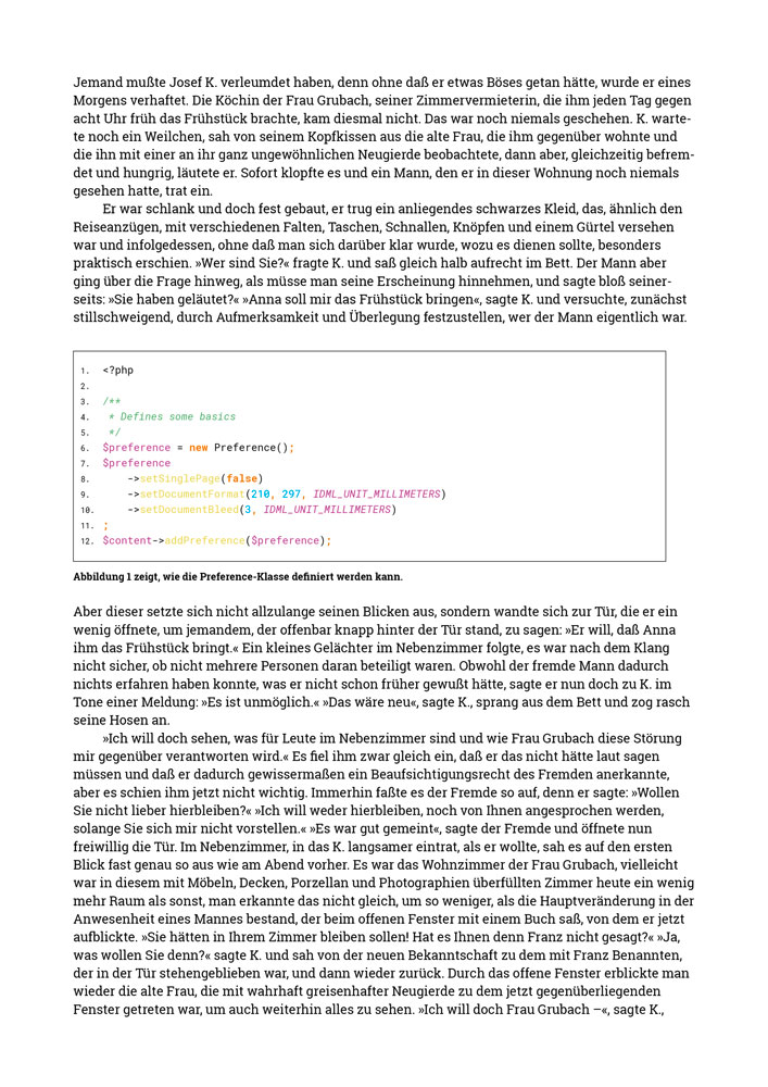 Abbildung: Eine Muster-Buchseite ohne Syntax-Highlighting.