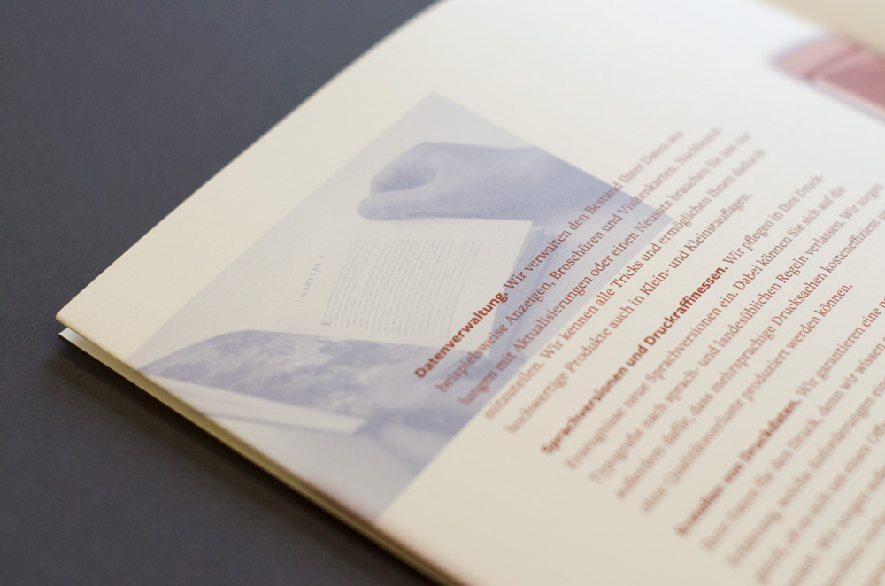 Die Texte und Bilder der Imagebroschüre wurden zweifarbig in PANTONE gedruckt.
